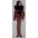 A 1920s or early 30s boudoir doll with composition face and fabric body, full height 29".
