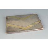 A silver engine turned cigarette case parcel gilt with chevrons. 4.4oz.