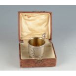 A small silver Russian cup with the monogram of Tsar Nicholas II by Mikhail Ovchinnikov, 75.2g.