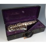 A silver plated saxophone, inscribed 'Broadway Czecholovakia, 1009B',