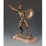 A gilt bronze figure of a gladiator, on a rectangular marble plinth base, height 32cm.