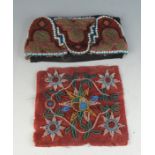 A beadwork panel, width 21.5cm, height 12cm and a square beadwork panel, 16cm.
