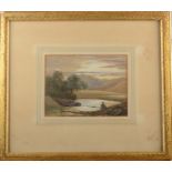BIRKETT FOSTER A Figure by a Weir Watercolour Signed with monogram 14.5 x 19.