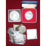 A 1978 Commonwealth of the Bahamas $10 silver proof coin, a 1977 proof silver crown and five other