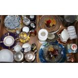 A glass bowl with plated rim, together with various other glass bowls, Hock glasses, tea pots, tea