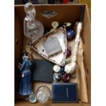 A Royal Doulton figure, 'The Wizard', together with decanters, cased geometry set, scent bottles,