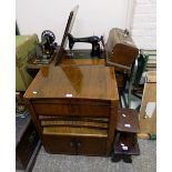 A Singer treadle sewing machine, together with a manual Rowntree sewing machine in case, two