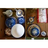 Copenhagen ware commemorative plates, together with Booths Willow pattern blue and white, Royal