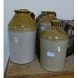 Seven stone ware jars, five with markings - John Smiths Ltd Market Place Beverley, Texol Hull,