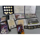 Fourteen gilt commemorative proof coins, The Great British Leaders, a Coronation Jubilee crown