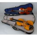 Two Chinese violins by Lark and Skylark, both cased, one with bow (2)