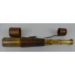 A WWI brass and leather 3-draw telescope, inscribed "Tel Sig (MK IV) Also G.S. Negretti and Zambra