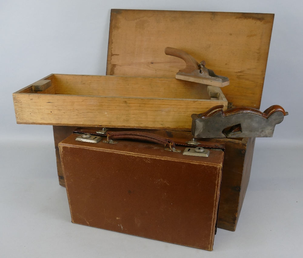 A steel framed woodworking plane, with mahogany infill 22cm long, another woodworking plane and a