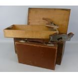 A steel framed woodworking plane, with mahogany infill 22cm long, another woodworking plane and a