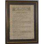 Horse Racing - an 18th century poster printed by J. Ferraby Hull declaring "A List of Horses etc