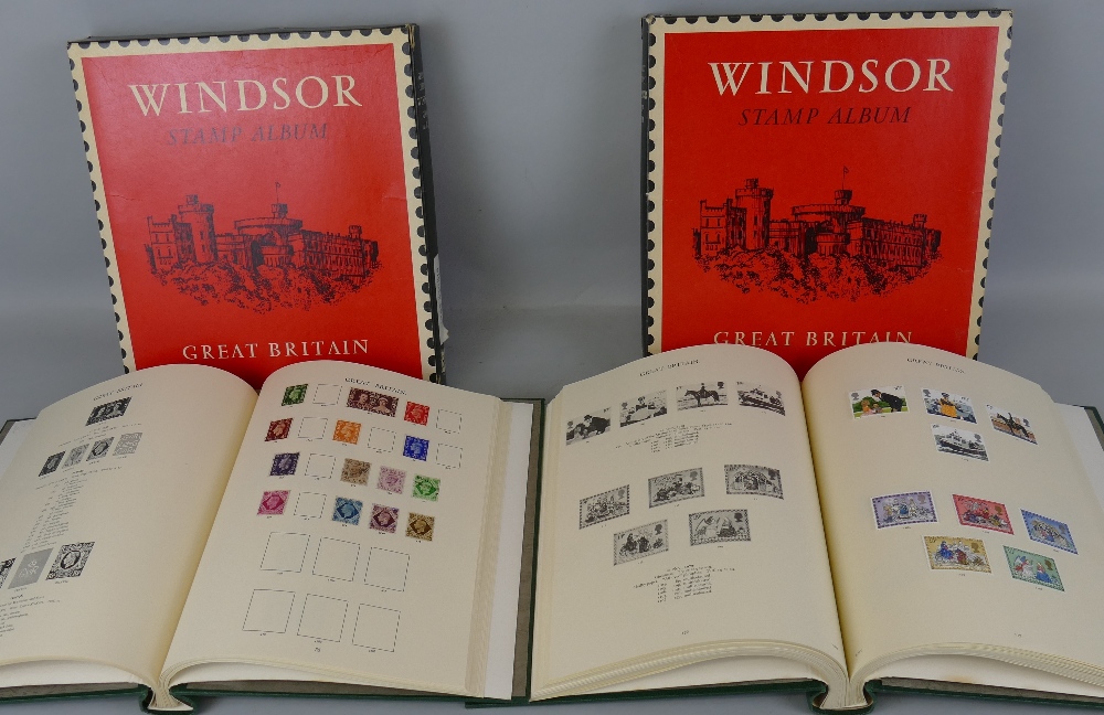 Two Windsor albums in slip cases, containing collection of GB stamps from George V to modern,