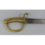 A 19th century French artillery sidearm, with 59cm slightly curving plain steel blade stamped with a