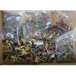 A quantity of playworn die-cast and plastic figures, by Britains, Johillco, Timpo etc including