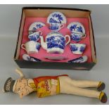 An early 20th century child's Ridgway tea service, transfer printed in blue and white with the "