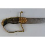 A Georgian British infantry officer's dress sword, with 72cm plain steel blade, acanthus leaf