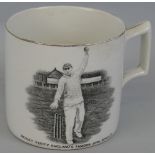 Cricket - a J.H. Weatherby and Sons Falcon ware pottery mug, commemorating Hedley Verity England's