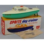 A Sutcliffe clockwork model boat - Sprite Day Cruiser 24cm long boxed with original packaging