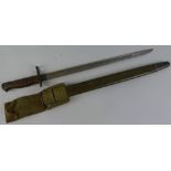 WWI American Remington bayonet, the 42.5cm steel blade dated 1917, in scabbard with WW2 Home Guard