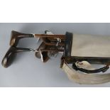 Golf - a St Peter vinyl golf bag, containing six hickory shafted irons by various makers, hickory