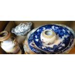 Limoge painted porcelain table light base, Oriental pot, Staffordshire gravy boat, meat plates etc