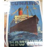 A collection of twelve unframed laminated posters, mainly related to the Cunard Shipping Line
