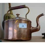 A copper kettle, together with a brass and copper warming pan and a cast door knocker (3)