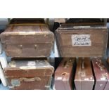 Three vintage suitcases, together with two travelling trunks, wooden tea chest (6)
