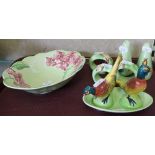 Carlton ware salt and pepper in the form of pheasants, together with Carlton ware bowl, serviette