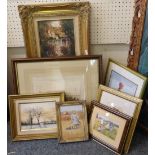 A collection of various framed prints, watercolours and oils