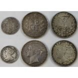 Queen Anne (1702 - 1714), 1713 shilling, (F), Victorian (1837 - 1901) 1844 crown, (F) and USA 1902
