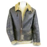 A WWII USAAF D1 mechanics leather flight jacket, by H. Bernstein and Co. with fleece lining, size