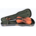 A 19th century German violin, with 36cm two-piece maple back and spruce belly 60cm overall, in