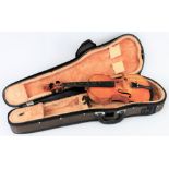 A 19th century Campagnon France three-quarter size violin, with 33cm maple back and spruce belly,