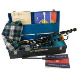 A set of bagpipes, the chanter stamped McLeod Forfar, with white metal and ivorine mounted drones,