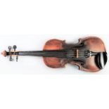 A 19th/20th century English violin, with 36cm two-piece maple back and spruce belly, bears label "