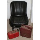 A believed 1970's BMC car seat, converted to a chair together with an Eversure petrol can and a