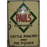 A Pauls Quality Compounds, cattle, poultry and pig foods single sided porcelain enamel advertising