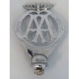 A type 1911 AA chrome car badge, circa 1921/22, numbered 236657, height 14 cm.