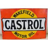 A Wakefield Castrol Motor Oil single sided porcelain enamel advertising sign, (touched up), 50 x