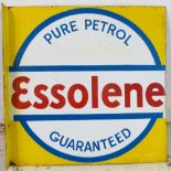 An Essolene Pure Petrol Guaranteed double side porcelain enamel advertising sign, 56 x 56 cm