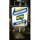 A Duckhams Motor Oil enamel and tin fore court swinging sign.