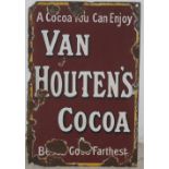 A Van Houten's Cocoa single sided porcelain enamel advertising sign, 38 x 25 cm. The Dutch firm were