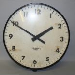 A Gent electric workshop clock, the black metal case with Arabic numerals, signed 'Chloride,