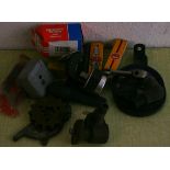 An autojumblers lot comprisng; a BSA Gold Star rev counter drive, and other items.