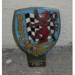 A British Automobile Racing Club bumper badge, number L8726